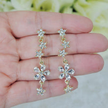 Load image into Gallery viewer, Cubic Zirconia Flower Drop Earrings , Diamond Earrings, Long Bridal Jewelry, Bridal Earrings, Crystal Bridal Earrings, Statement Earrings Cz
