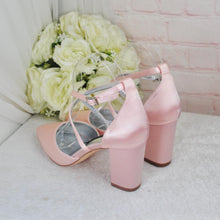 Load image into Gallery viewer, Mid Heel Satin Block Heels - Mia Wedding Shoes