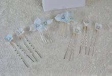 Load image into Gallery viewer, Something Blue Bridal Hair Pin - Ceramic Pearl Floral Wedding Hair Set