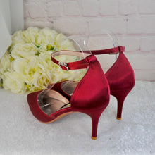 Load image into Gallery viewer, Burgundy Red Satin Heel and Clutch Bag Set: Handmade Bridal Shoes