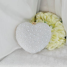Load image into Gallery viewer, White Pearl Heart Shaped Evening Clutch Bag with Gold Casing - IN STOCK