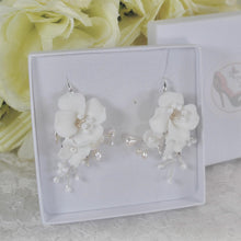 Load image into Gallery viewer, Statement Bridal Earrings, Floral Drop Flower Wedding Earrings, Natural Cultured Freshwater Pearl
