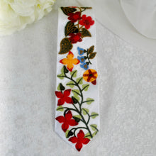 Load image into Gallery viewer, Personalised Embroidered Wildflower Satin Tie: Secret Garden Wedding Necktie