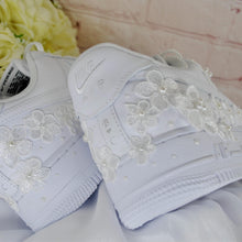 Load image into Gallery viewer, Personalised Embroidered Genuine Air Force 1 AF1 Trainers for Bride, Customised Bridal Sneakers, Alternative Wedding Shoes