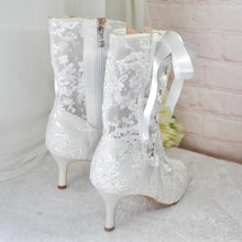 Load image into Gallery viewer, Ivory Lace Bridal Boots – Wedding Boots With Satin Ribbon Tie UK4 / US7.5