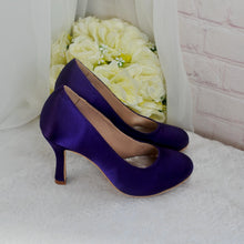 Load image into Gallery viewer, Purple Satin Bridal Shoes - Handmade Round Toe High Heels with Extra Padded Soles • UK4/US6.5