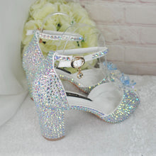 Load image into Gallery viewer, Crystal Bridal Sandals with Flower Detail & 8cm Block Heels