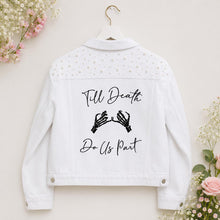 Load image into Gallery viewer, Till Death Personalised Bridal Denim Jacket, Bride to Be Black Wedding Dress Top