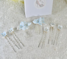 Load image into Gallery viewer, Something Blue Bridal Hair Pin - Ceramic Pearl Floral Wedding Hair Set