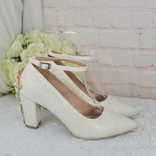 Load image into Gallery viewer, Bridal Block Heel Satin Shoes – Ivory Handmade Wedding Heels 8cm Glitter • UK5/US7.5