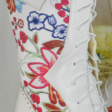 Load image into Gallery viewer, White Floral Print Wedding Boots: Low Heel Bridal Shoes UK4/US6.5