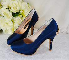 Load image into Gallery viewer, Navy Blue Satin Heels - Wedding Court Shoes with Round Toe UK3 / US5.5
