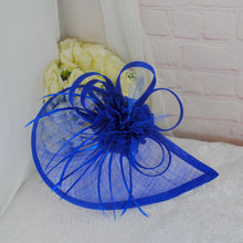 Load image into Gallery viewer, Royal Blue Satin Heel, Clutch & Fascinator Set: Handmade Wedding Guest Outfit