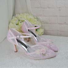 Load image into Gallery viewer, Blush Pink 3D Flower Kitten Heel or Block Heel