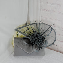 Load image into Gallery viewer, Dark Grey Hatinator & Clutch Bag Set: Handmade Wedding Fascinator