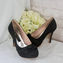 Load image into Gallery viewer, Black Satin Wedding Shoes – 10cm Heel With Platform UK4 / US6.5