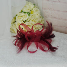 Load image into Gallery viewer, Burgundy Fascinator and Clutch Bag Set: Handmade Satin Wedding Accessory