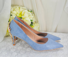 Load image into Gallery viewer, LAST ONE 6cm Heel Blue Suede Cherry Blossom Heels - UK3/US5.5