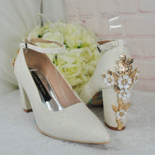 Load image into Gallery viewer, Bridal Block Heel Satin Shoes – Ivory Handmade Wedding Heels 8cm Glitter • UK5/US7.5