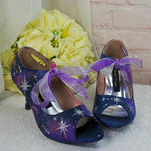 Load image into Gallery viewer, Hand Painted Celestial Wedding Shoes: Glitter Star Bridal Heels (UK4/US6.5)