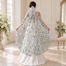 Load image into Gallery viewer, Meadow Wildflower Embroidered Bridal Veil – 140 cm