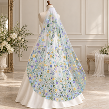 Load image into Gallery viewer, Meadow Wildflower Embroidered Bridal Veil – 140 cm
