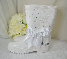 Load image into Gallery viewer, Personalised Bride Wedding Wellies – Crystal Lace Bridal Rain Boots