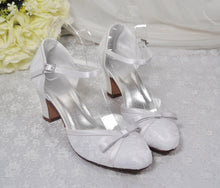 Load image into Gallery viewer, Bridal Block Heel Sandals – Handmade Satin Lace Ankle Strap Wedding Low Heels - UK3 / US5.5