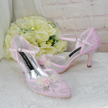 Load image into Gallery viewer, Blush Pink 3D Flower Kitten Heel or Block Heel