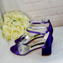 Load image into Gallery viewer, Yellow Block Heel Sandals: Satin Bridal Bridesmaid Shoes