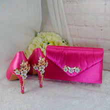 Load image into Gallery viewer, Pink Satin Heel, Clutch & Fascinator Set: Wedding Guest Outfit