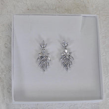 Load image into Gallery viewer, Silver Plated Cubic Zirconia Bridal Drop Earrings, Long Statement Crystal Jewelry