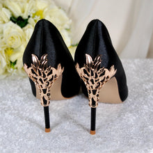 Load image into Gallery viewer, Black Satin Bridal Pumps – Gold Leaf Shoes UK4 / US6.5