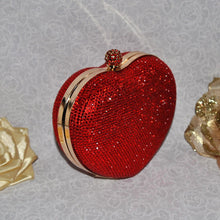 Load image into Gallery viewer, Red Crystal Bag Heart Purse Handmade Rhinestone Bling Clutch with Chain Strap