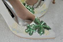 Load image into Gallery viewer, Ivory Satin Heels – Handmade Stiletto Heel Shoes with Flower Embroidery, 9cm Heel - UK3/US5.5