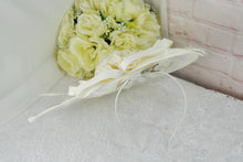 Load image into Gallery viewer, Ivory Satin Clutch Bag and Fascinator Set: Handmade Bridal Hatinator