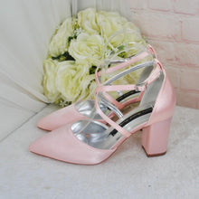 Load image into Gallery viewer, Mid Heel Satin Block Heels - Mia Wedding Shoes