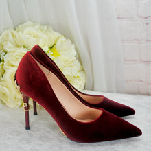 Load image into Gallery viewer, Burgundy Velvet Wedding Heels
