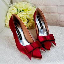 Load image into Gallery viewer, Stunning Burgundy Red Satin Heels Clutch Bag, Matching Bridal Set, Purse Shoes for Wedding Guest Mother of the Bride Groom