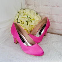 Load image into Gallery viewer, Burgundy Block Heel Satin Shoes, Wine Red Bridal Court Shoes