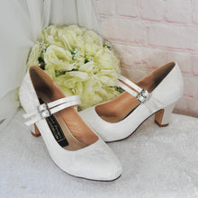 Load image into Gallery viewer, Block Heel Bridal Shoes – Comfortable Wedding Shoes with Satin Lace • UK7/US9.5