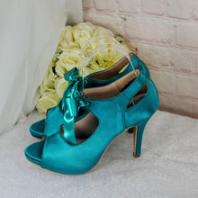 Load image into Gallery viewer, Peep Toe Bridal Booties: Satin Heeled Boots - Size UK5/US7.5