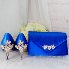 Load image into Gallery viewer, Royal Blue Satin Heel, Clutch & Fascinator Set: Wedding Guest Outfit
