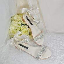 Load image into Gallery viewer, Ivory Crystal & Pearl Bridal Flat Sandals - UK7 - Ready to Dispatch