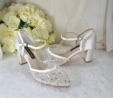 Load image into Gallery viewer, LAST ONE - Handmade Beaded Block Heel Bridal Sandals: Ivory Satin Shoes UK6/US8.5
