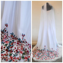 Load image into Gallery viewer, LAST ONE - Floral Wedding Veil – Handmade White Tulle Bridal Veil with Rose Embroidery