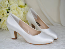 Load image into Gallery viewer, Burgundy Block Heel Satin Shoes, Wine Red Bridal Court Shoes