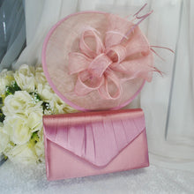 Load image into Gallery viewer, Handmade Dusky Pink Fascinator Hat and Satin Clutch Bag Set