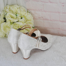 Load image into Gallery viewer, Block Heel Bridal Shoes – Comfortable Wedding Shoes with Satin Lace • UK7/US9.5