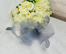 Load image into Gallery viewer, Silver Grey Fascinator and Clutch Bag Set: Handmade Satin Wedding Outfit
